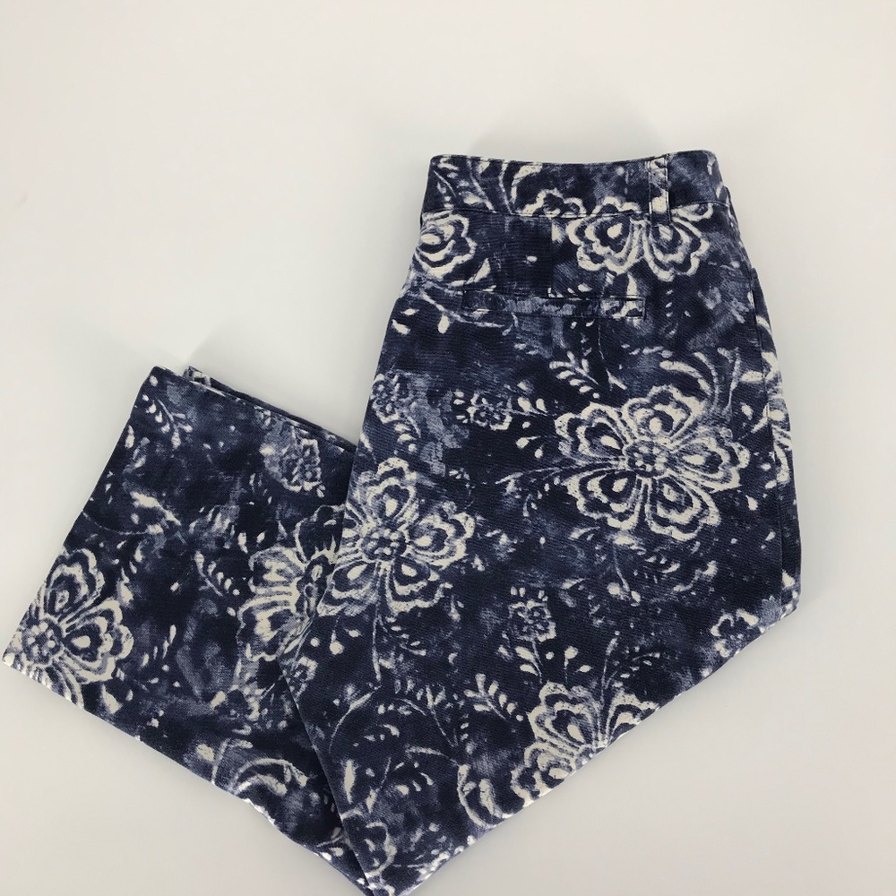 Chaps Blue and White Floral Denim Capris